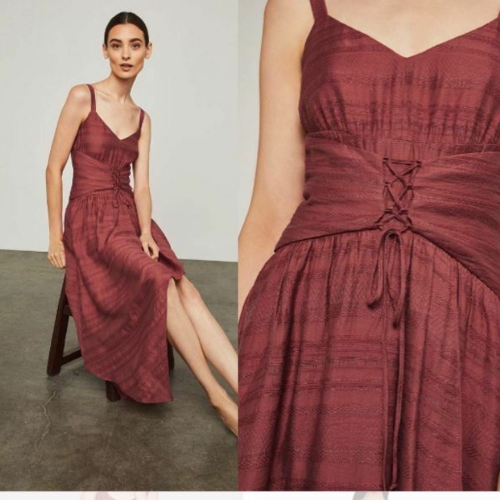 BCBGMAXAZRIA Womens Tandoori Spice Lace Up Corset High Low Midi Dress NWT Size S